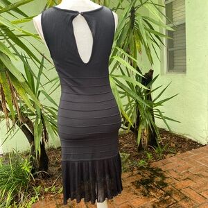 BEBE Black Bandage Dress Mesh Ruffle Hem